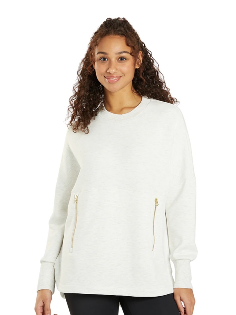 Varley Light Gray Crewneck Sweatshirt with Subtle Rib Trim